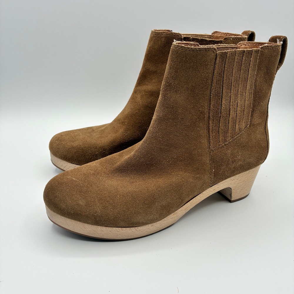 Madewell The Clog Boot Womens 7.5 Brown Suede Wood Heel Platform Ankle Booties